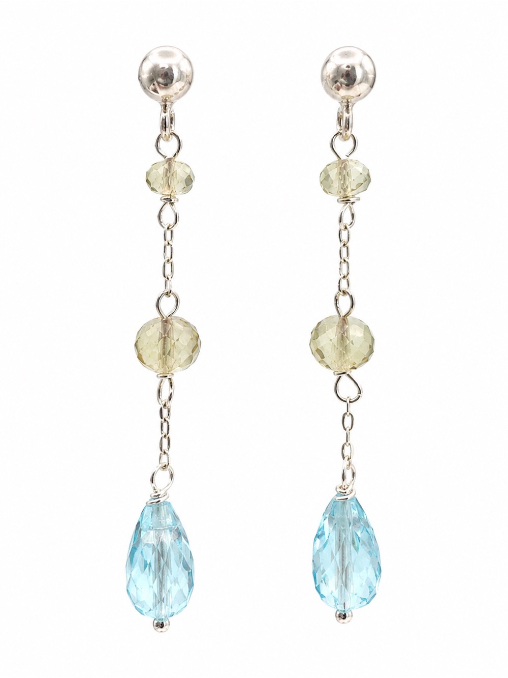 HKB10 Blue Topaz + Lemon Quartz Post Dangle Earrings